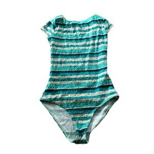 Cia Maritima Womens Green Striped Cap Sleeve One Piece Swimsuit Size Small